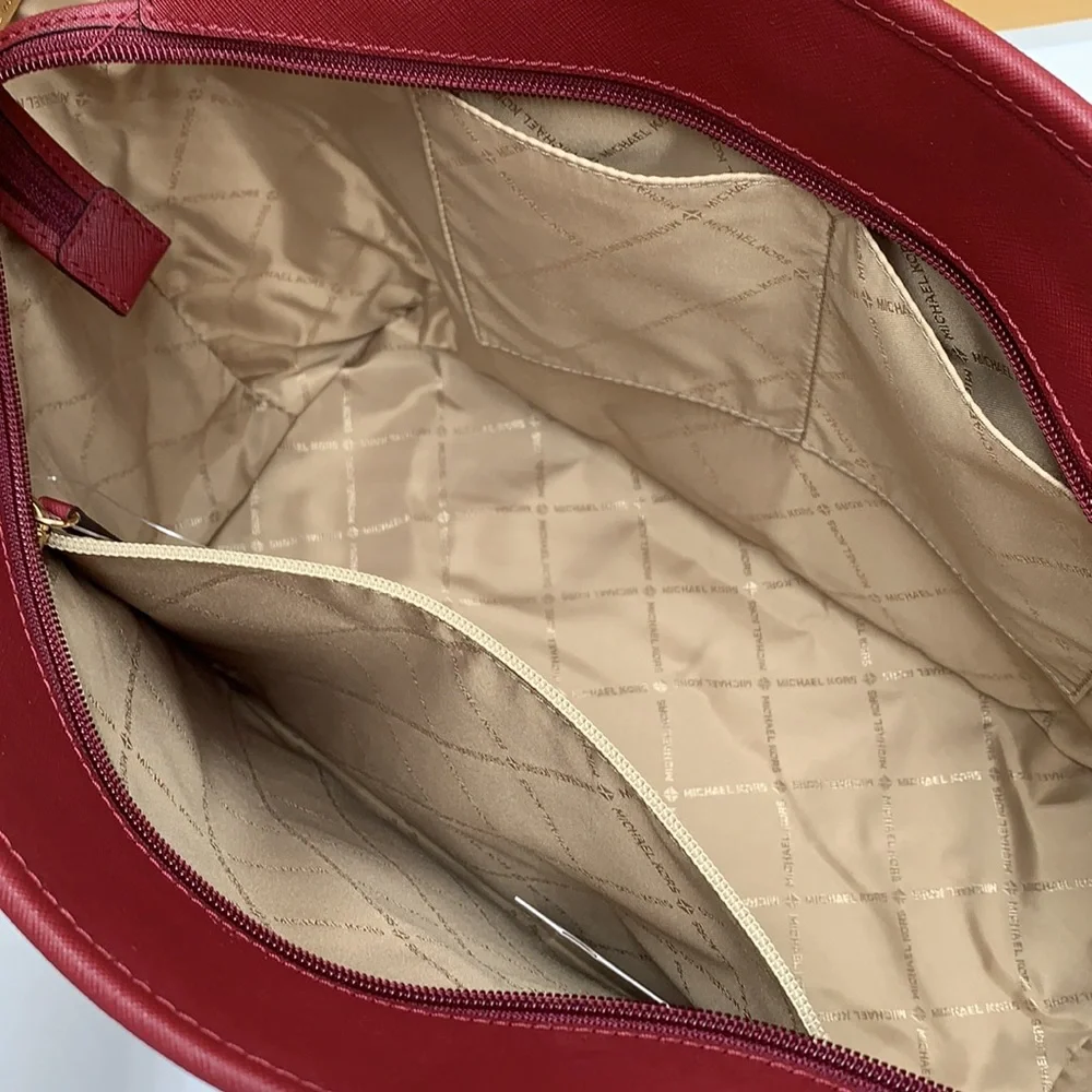 MICHAEL KORS 
Large Top Zip Shoulder Saffiano Leather Tote Bag Dark Cherry - Picture 11 of 15